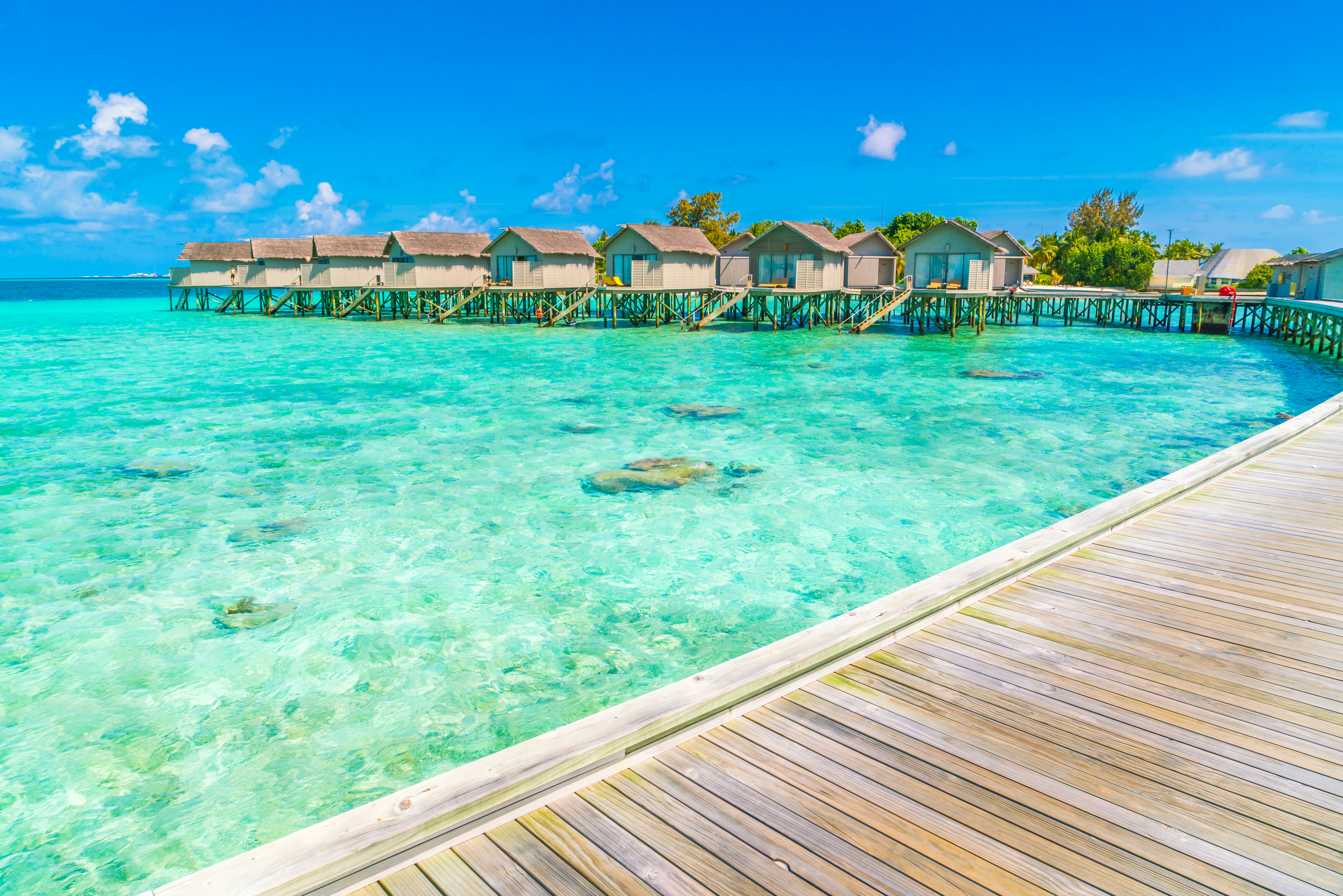 Beautiful water villas in tropical Maldives island
